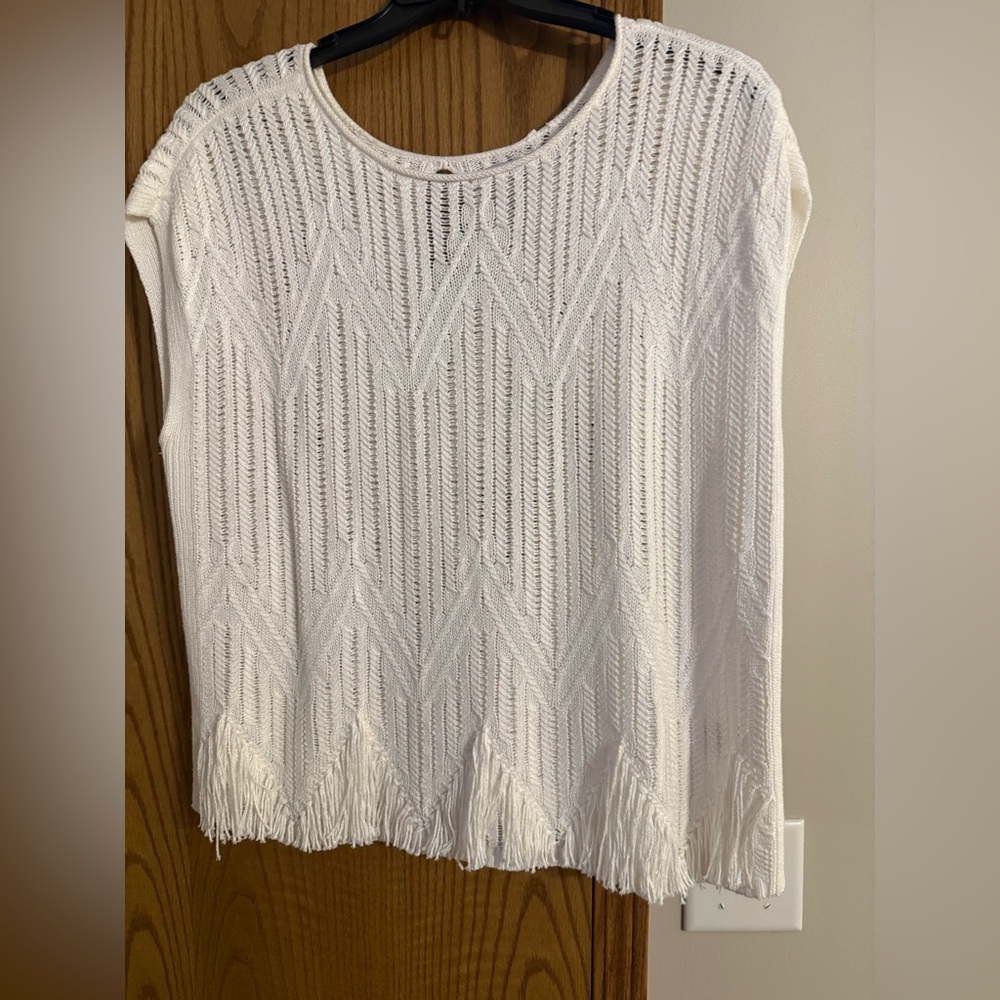 NIC+ZOE Ivory Open-Knit Fringe Sweater Tank